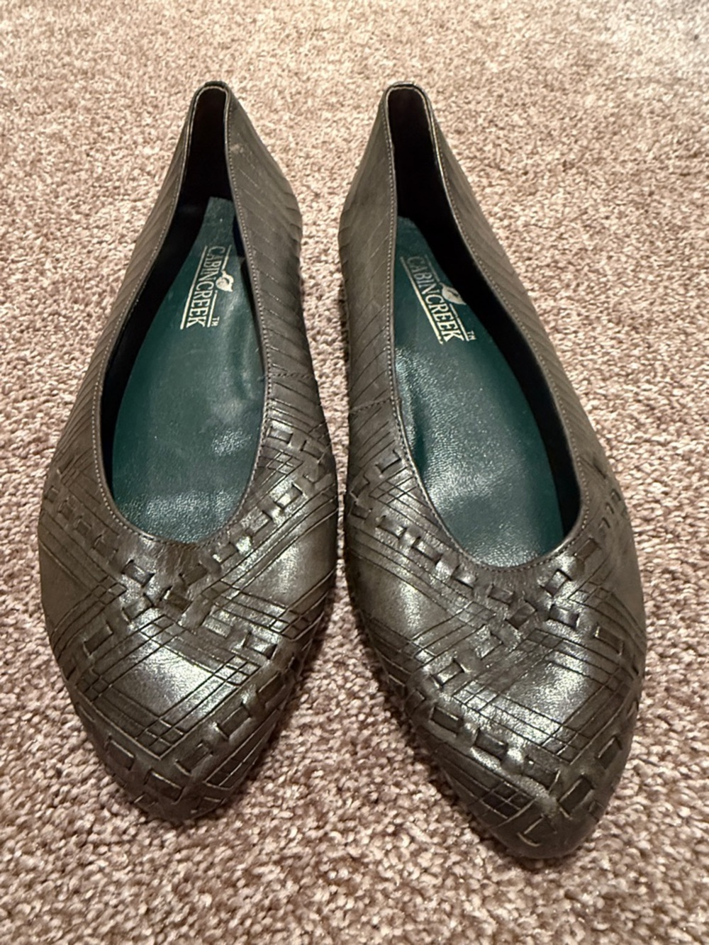 Cabin Creek Olive Green Woven Leather Pointed-Toe Flats